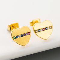 Women's  Gold Heart-shaped Earrings Brass Micro-set Color Zircon Earrings Exquisite Fashion Earrings Wholesale main image 1