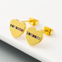 Women's  Gold Heart-shaped Earrings Brass Micro-set Color Zircon Earrings Exquisite Fashion Earrings Wholesale main image 3