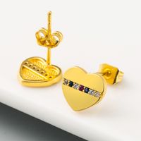Women's  Gold Heart-shaped Earrings Brass Micro-set Color Zircon Earrings Exquisite Fashion Earrings Wholesale main image 5