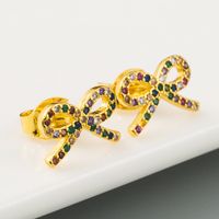 Bowknot Earrings Ladies Korean Sweet And Cute Wild Earrings Brass Micro-set Color Zircon Plated Real Gold Earrings Wholesale main image 2