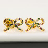 Bowknot Earrings Ladies Korean Sweet And Cute Wild Earrings Brass Micro-set Color Zircon Plated Real Gold Earrings Wholesale main image 3