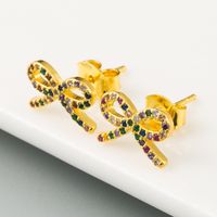 Bowknot Earrings Ladies Korean Sweet And Cute Wild Earrings Brass Micro-set Color Zircon Plated Real Gold Earrings Wholesale main image 4