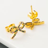 Bowknot Earrings Ladies Korean Sweet And Cute Wild Earrings Brass Micro-set Color Zircon Plated Real Gold Earrings Wholesale main image 5