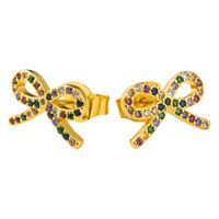 Bowknot Earrings Ladies Korean Sweet And Cute Wild Earrings Brass Micro-set Color Zircon Plated Real Gold Earrings Wholesale main image 6