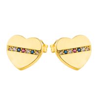 Women's  Gold Heart-shaped Earrings Brass Micro-set Color Zircon Earrings Exquisite Fashion Earrings Wholesale sku image 1