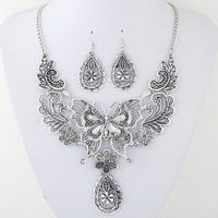 Fashion Metal Hollow Butterfly Drop Temperament Necklace Earring Set Wholesale main image 3