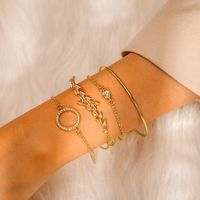 New Jewelry Fashion Popular Leaves Diamond Circle Alloy Bracelet Bracelet 4 Piece Set Jewelry main image 3