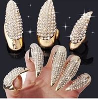 Articulated Diamonds Exaggerated Long Nails Punk Style Fashion Diamond Embellished Cat Demon Tips Long Nail Sleeve Ring main image 2