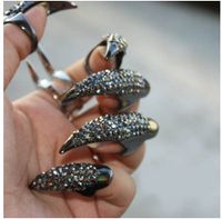 Articulated Diamonds Exaggerated Long Nails Punk Style Fashion Diamond Embellished Cat Demon Tips Long Nail Sleeve Ring main image 5