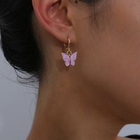 Jewelry Wild Butterfly Opening Geometric Earring Temperament Short Heart-shaped Imitation Pearl Pendant Ear Clip main image 1