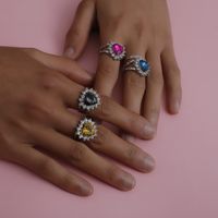 Europäischer Und Amerikanischer Grenz Überschreiten Der Schmuck Punk Mode Geometrische Metall Hand Dekoration Weibliche Persönlichkeit Farbe Strass Herzförmiger Mikro Eingelegter Ring main image 4