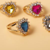 Jewelry Punk Fashion Geometric Metal Jewelry Personality Color Rhinestone Heart-shaped Micro Ring main image 5