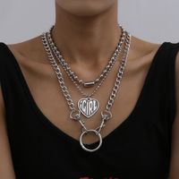 Fashion Jewelry Personalized Bead Chain Multi-layer Suit Item Female Retro Heart-shaped Pendant Embossed Letter Necklace main image 3