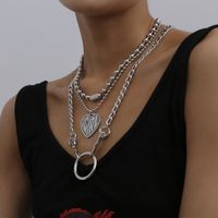 Fashion Jewelry Personalized Bead Chain Multi-layer Suit Item Female Retro Heart-shaped Pendant Embossed Letter Necklace main image 4