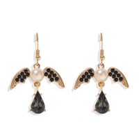 Fashion Retro Street Beat Ear Hook Women Multicolor Swallow Wings Inlaid Pearl Earrings Hot Selling Jewelry sku image 4