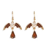 Fashion Retro Street Beat Ear Hook Women Multicolor Swallow Wings Inlaid Pearl Earrings Hot Selling Jewelry sku image 6