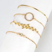 New Jewelry Fashion Popular Leaves Diamond Circle Alloy Bracelet Bracelet 4 Piece Set Jewelry sku image 1