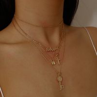 Fashion Jewelry Retro Lock-shaped Jesus Multi-layer Necklace Temperament Relief Letter Creative Key Necklace sku image 1