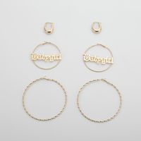 Jewelry Personality Retro English Alphabet Micro-inlay Earrings Simple Thread Ring Exaggerated Earrings Set sku image 1