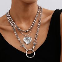 Fashion Jewelry Personalized Bead Chain Multi-layer Suit Item Female Retro Heart-shaped Pendant Embossed Letter Necklace sku image 1