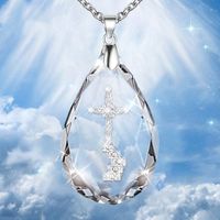 Explosion Of Crystal Cross Necklace Original Temperament Water Drop Pendant Necklace Men And Women Neck Chain Christian Accessories main image 1