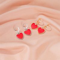 Korean Fashion Sweet And Playful Red Small Love Earrings Simple Vitality Girl Peach Heart Earrings Net Exquisite Earrings main image 3