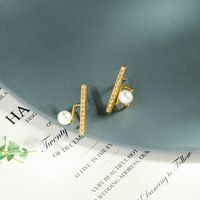 Korean Fashion Copper Zircon Diamond Earrings Niche Pearl Earrings Wind Creative Letter Earrings Wholesale main image 3