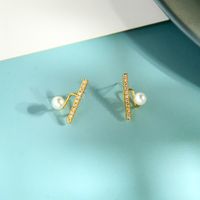 Korean Fashion Copper Zircon Diamond Earrings Niche Pearl Earrings Wind Creative Letter Earrings Wholesale main image 5
