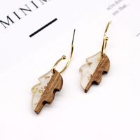 Fashion Jewelry Simple Wood Earrings Leaves Wood Resin Earrings Ear Hook Foreign Trade Gold Foil Frosty Earrings main image 4