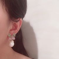 Color Butterfly Earrings Super Fairy Luxury Atmospheric S925 Silver Needle Irregular Pearl Pendant Retro Earrings main image 6