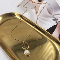 Alphabet Gold Necklace Non-fading Hypoallergenic Metal Tide People Pearl Pendant Clavicle Chain Wholesale main image 4