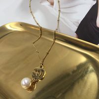 Alphabet Gold Necklace Non-fading Hypoallergenic Metal Tide People Pearl Pendant Clavicle Chain Wholesale main image 5