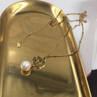 Alphabet Gold Necklace Non-fading Hypoallergenic Metal Tide People Pearl Pendant Clavicle Chain Wholesale main image 6