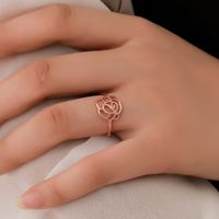 Rings Jewelry Temperament Rose Gold Rose Lady Ring Hollow Open Single Ring Wholesale main image 4