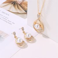 Pearl Jewelry Set Temperament Droplet Necklace Earrings Two Pieces Personality Elegant Bridal Earrings main image 6