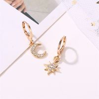 New Style Earrings Asymmetry Stars Moon Earrings Fashion Diamond-set Earrings Copper Women's Earring main image 5