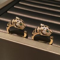 Leopard Head Ring Domineering Creative Trendy Light Luxury Micro-set Zircon Green Eyes Index Finger Ring Opening Wholesale sku image 1