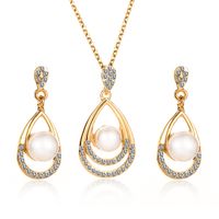 Pearl Jewelry Set Temperament Droplet Necklace Earrings Two Pieces Personality Elegant Bridal Earrings sku image 1