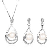 Pearl Jewelry Set Temperament Droplet Necklace Earrings Two Pieces Personality Elegant Bridal Earrings sku image 2