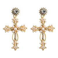 Style Fashion Long Earrings Ladies Alloy Diamond Pearl Earrings Creative Exaggerated Cross Earrings Wholesale sku image 3