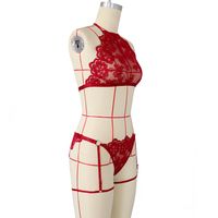 Fashion New Sexy Red  Lingerie  Three-dimensional Embroidery Lace Perspective Temptation Bra Hanging Neck Sexy Suit Wholesale main image 4