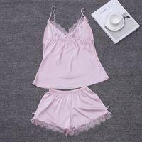 Summer Suspenders Shorts Pajamas   Simulation Silk Sweet Sexy Backless  Two-piece Suit Thin V-neck  Home Service Nihaojewelry Wholesale main image 5