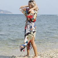 Summer Fashion Simple Large Leaf Flower Cardigan Leaf Loose Sunscreen Beach Blouse Bikini Jacket Swimsuit Outside Cardigan Nihaojewelry Wholesale main image 6