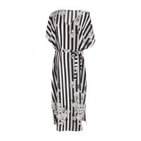 New  Fashion Summer Silk Wrinkled Black And White Striped Flowers Beach Skirt Holiday Robe Bikini Blouse Sunscreen Shirt Female Dress Nihaojewelry Wholesale main image 3