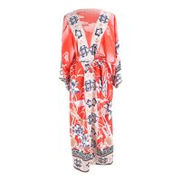 Europäischer Und Amerikanischer Orange Farbener Boden Kranich Blume Saflor Kimono Sonnenschutz Strickjacke Bikini Bluse Badeanzug Mit Urlaubs Rock Frauen main image 3