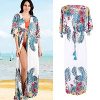 Summer  New  Printing Two-end Flower Cardigan Large Size Beach Sunscreen Bikini Outer Cover Swimsuit Smock  Nihaojewelry Wholesale main image 1