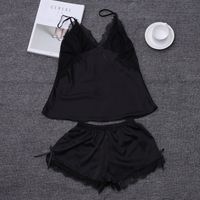 Summer Suspenders Shorts Pajamas   Simulation Silk Sweet Sexy Backless  Two-piece Suit Thin V-neck  Home Service Nihaojewelry Wholesale sku image 1