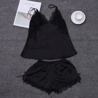 Summer Suspenders Shorts Pajamas   Simulation Silk Sweet Sexy Backless  Two-piece Suit Thin V-neck  Home Service Nihaojewelry Wholesale sku image 2