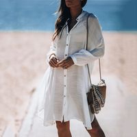 Nueva Moda Camisa Blanca Sólida Cardigan Beach Jacket Bikini Blusa Holiday Swimsuit Outdoor Sunscreen Clothing Nihaojewelry Wholesale sku image 1