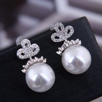 Exquisite 925 Silver Post Korean Fashion Copper Micro Inlay Zircon Pearl Earrings Wholesale sku image 1